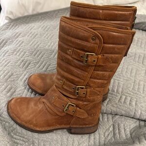 UGG Women's Brown Leather Moto Boots